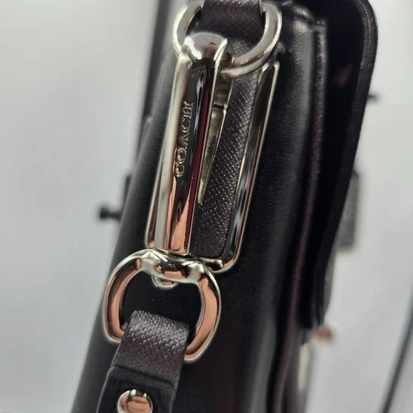 NEW COACH Madison Sadie Flap Saffiano Leather Satchel Gray Metallic + Red F26274 - Picture 11 of 16